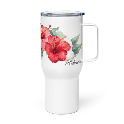 Hibiscus Herbal Tea Travel mug with a handle | Tea Mug | Teacup | Gifts for Her | Herb Flower | Birthday Gift - Raiden Gate Design