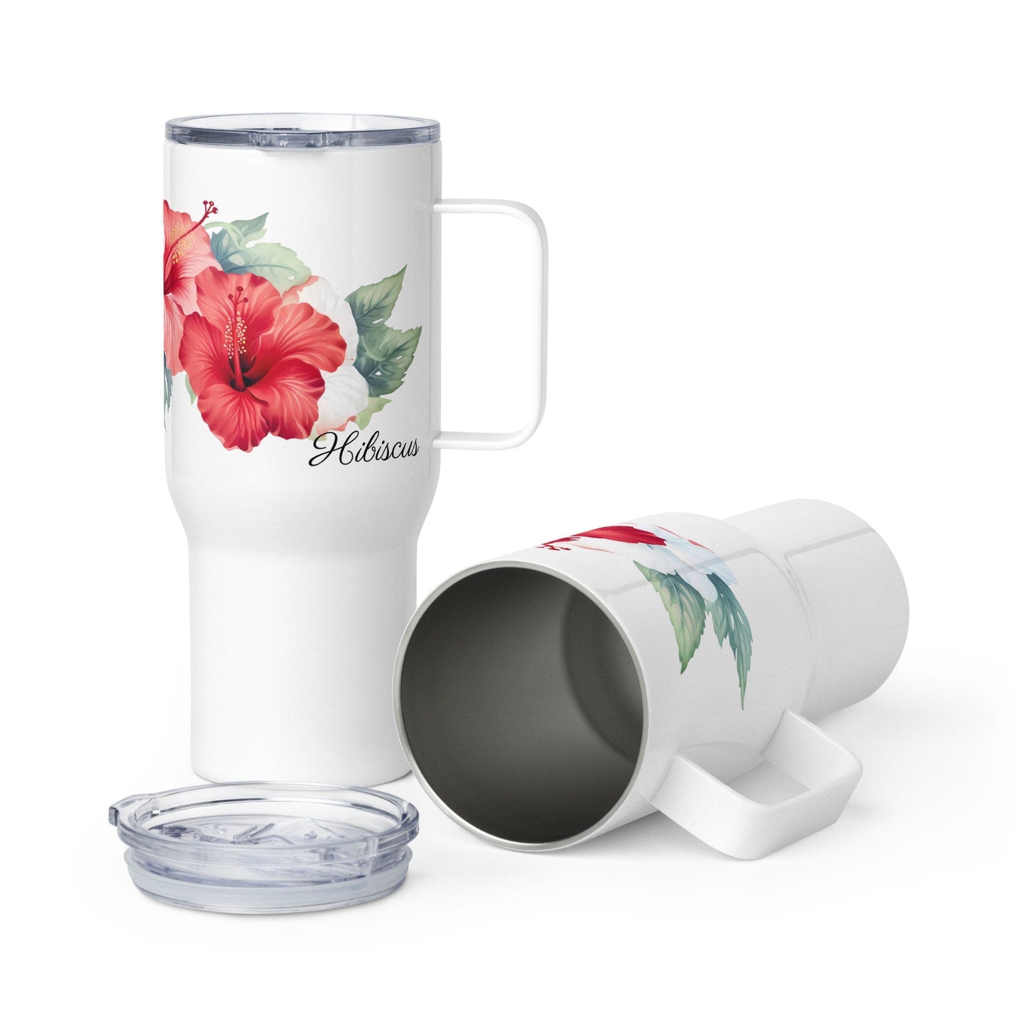 Hibiscus Herbal Tea Travel mug with a handle | Tea Mug | Teacup | Gifts for Her | Herb Flower | Birthday Gift - Raiden Gate Design