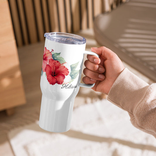 Hibiscus Herbal Tea Travel mug with a handle | Tea Mug | Teacup | Gifts for Her | Herb Flower | Birthday Gift - Raiden Gate Design