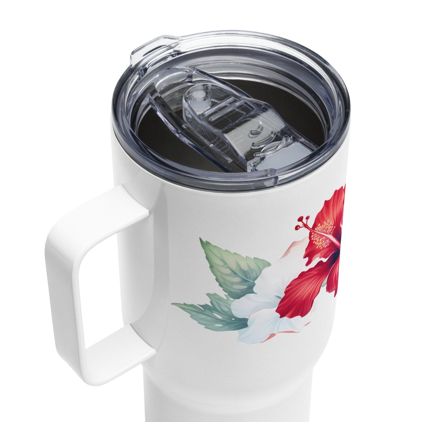 Hibiscus Herbal Tea Travel mug with a handle | Tea Mug | Teacup | Gifts for Her | Herb Flower | Birthday Gift - Raiden Gate Design