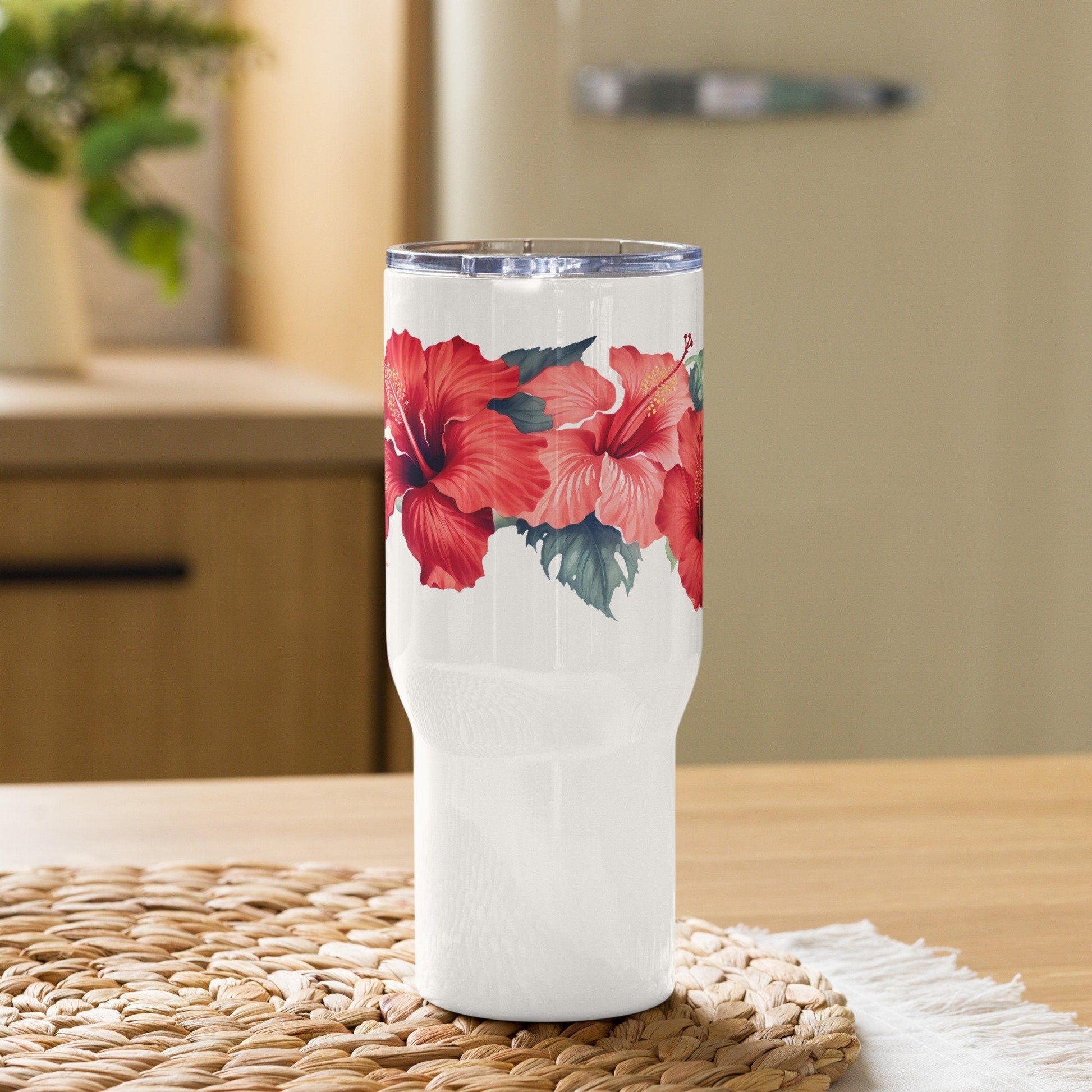 Hibiscus Herbal Tea Travel mug with a handle | Tea Mug | Teacup | Gifts for Her | Herb Flower | Birthday Gift - Raiden Gate Design