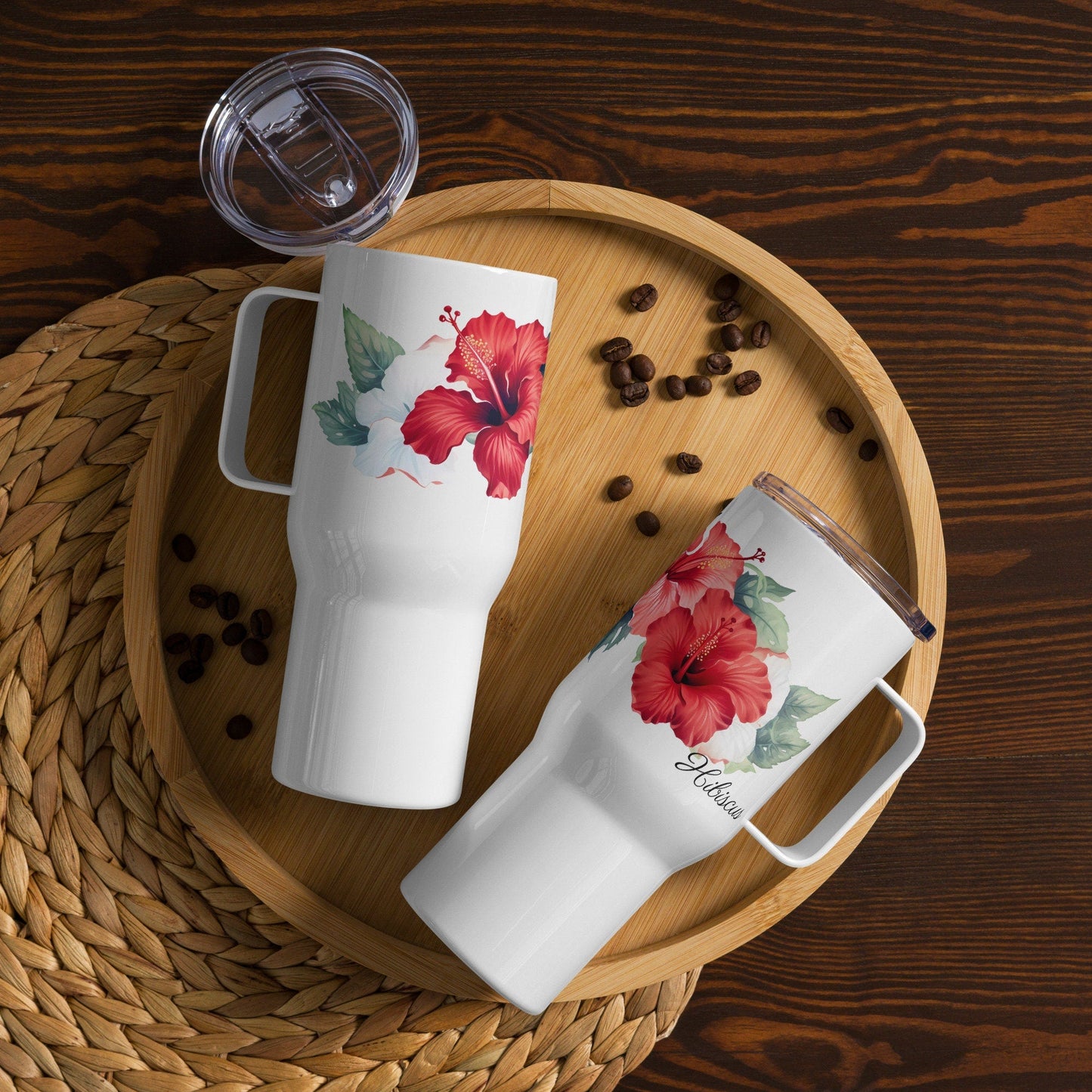 Hibiscus Herbal Tea Travel mug with a handle | Tea Mug | Teacup | Gifts for Her | Herb Flower | Birthday Gift - Raiden Gate Design