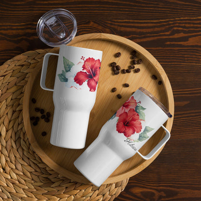 Hibiscus Herbal Tea Travel mug with a handle | Tea Mug | Teacup | Gifts for Her | Herb Flower | Birthday Gift - Raiden Gate Design