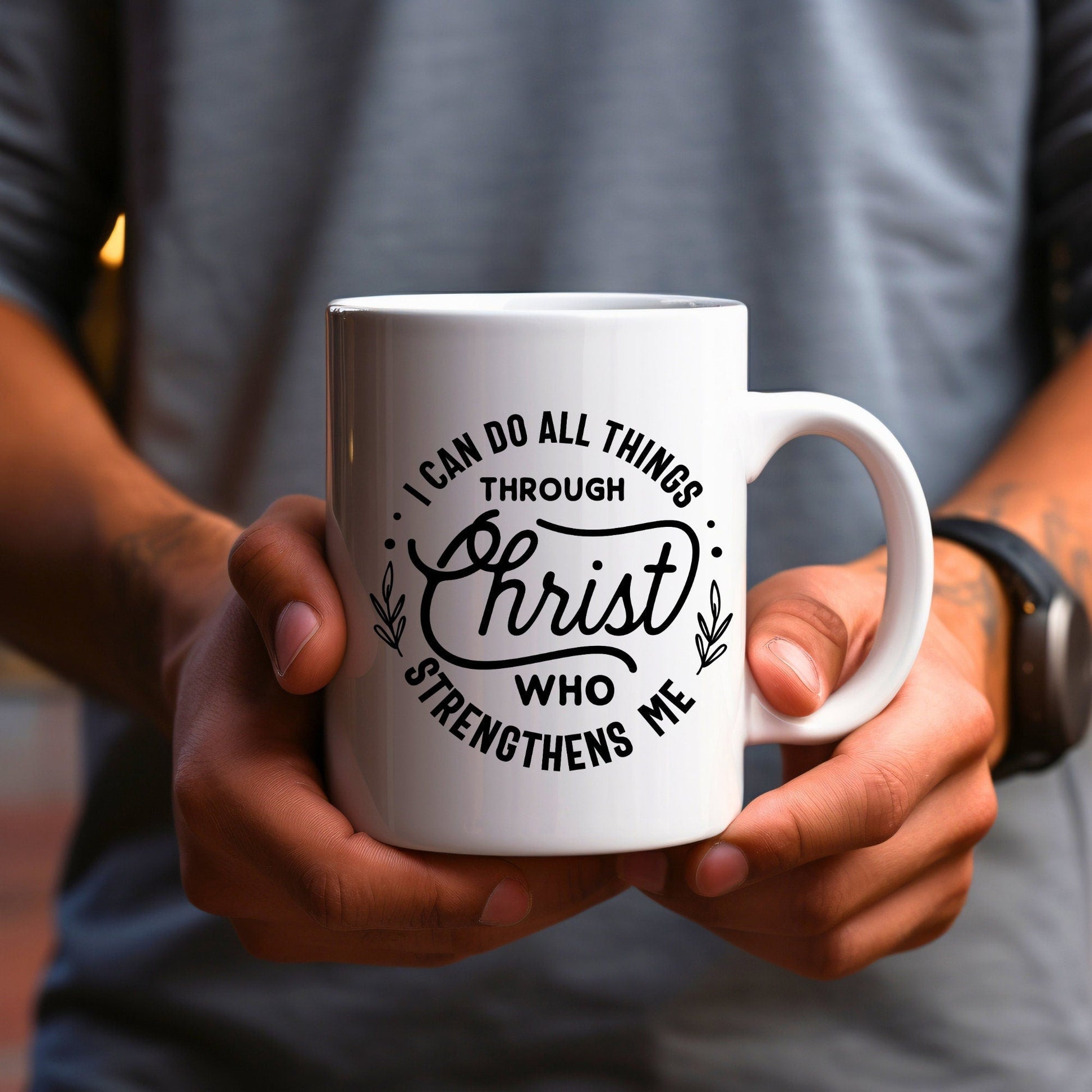 I Can Do All Things 2 - Bible Verse Faith Mug - Christian Religious Gift for Him - Dad Mug with Affirmations - Supportive Baptism Gift - Raiden Gate Design