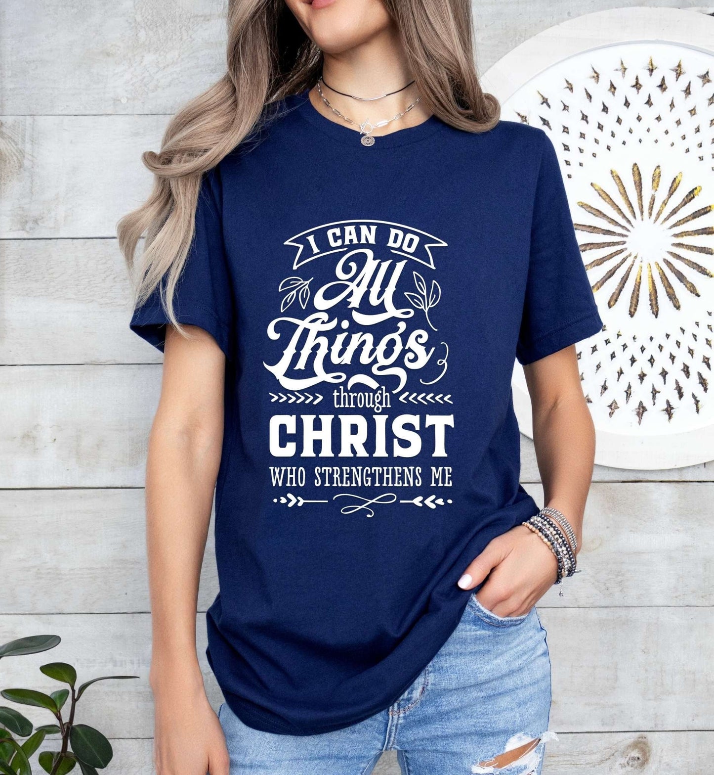 I Can Do All Things Through Christ Catholic Boho Church Shirt with Inspirational Bible Verse - Jesus Faith Religious - Raiden Gate Design