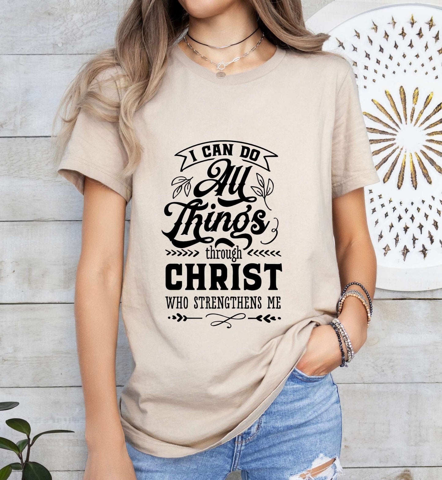 I Can Do All Things Through Christ Catholic Boho Church Shirt with Inspirational Bible Verse - Jesus Faith Religious - Raiden Gate Design