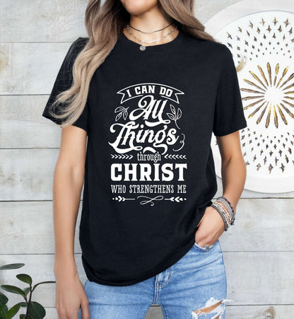 I Can Do All Things Through Christ Catholic Boho Church Shirt with Inspirational Bible Verse - Jesus Faith Religious - Raiden Gate Design