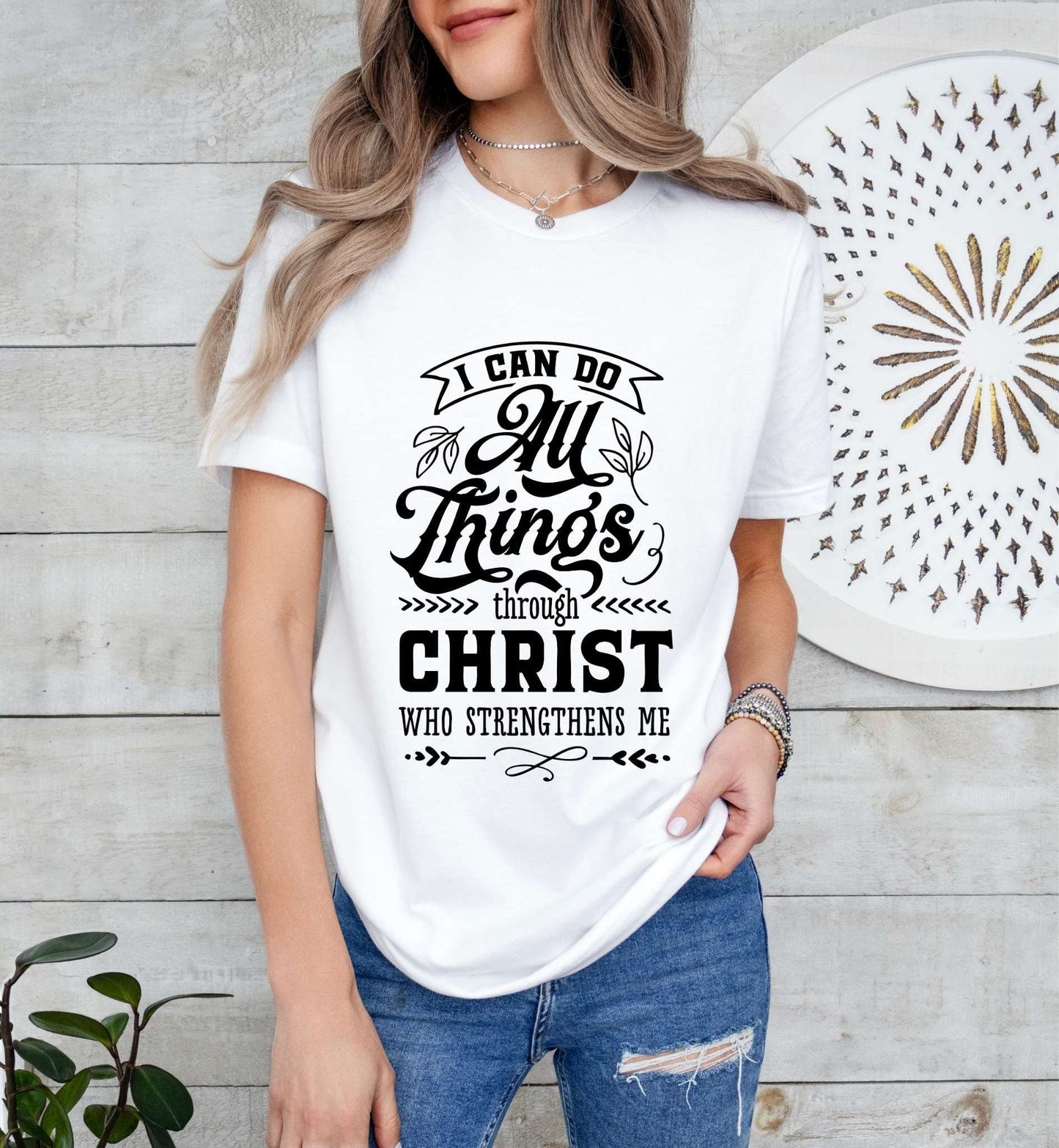 I Can Do All Things Through Christ Catholic Boho Church Shirt with Inspirational Bible Verse - Jesus Faith Religious - Raiden Gate Design