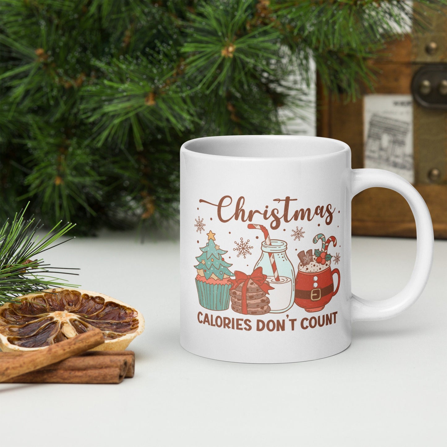 Christmas Calories Don't Count - Vintage Christmas Coffee Mug with Cute Gnome