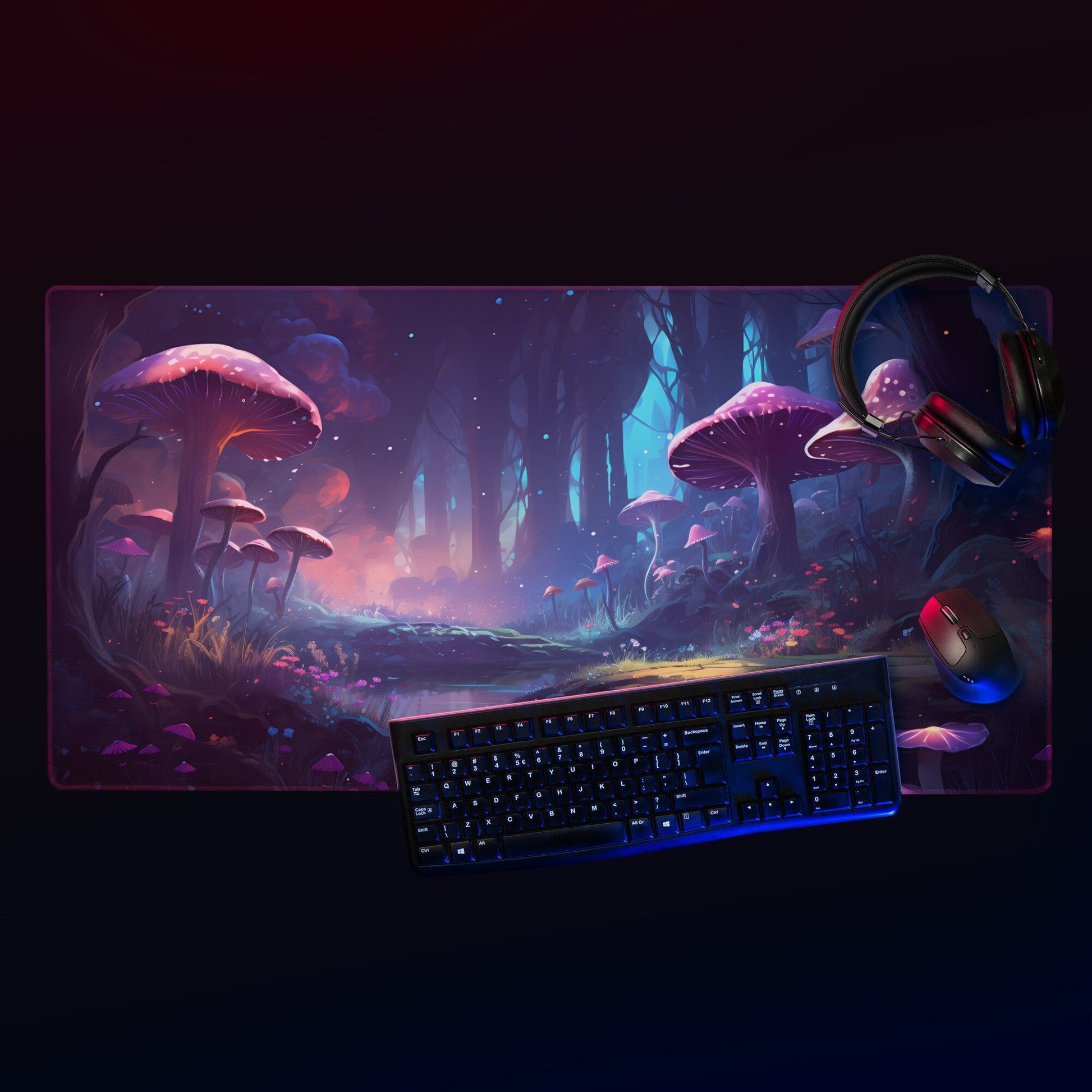 Kawaii Anime Style Purple Mushroom Forest Gaming Mousepad | Desk Mat | Large Mouse Pad - Raiden Gate Design