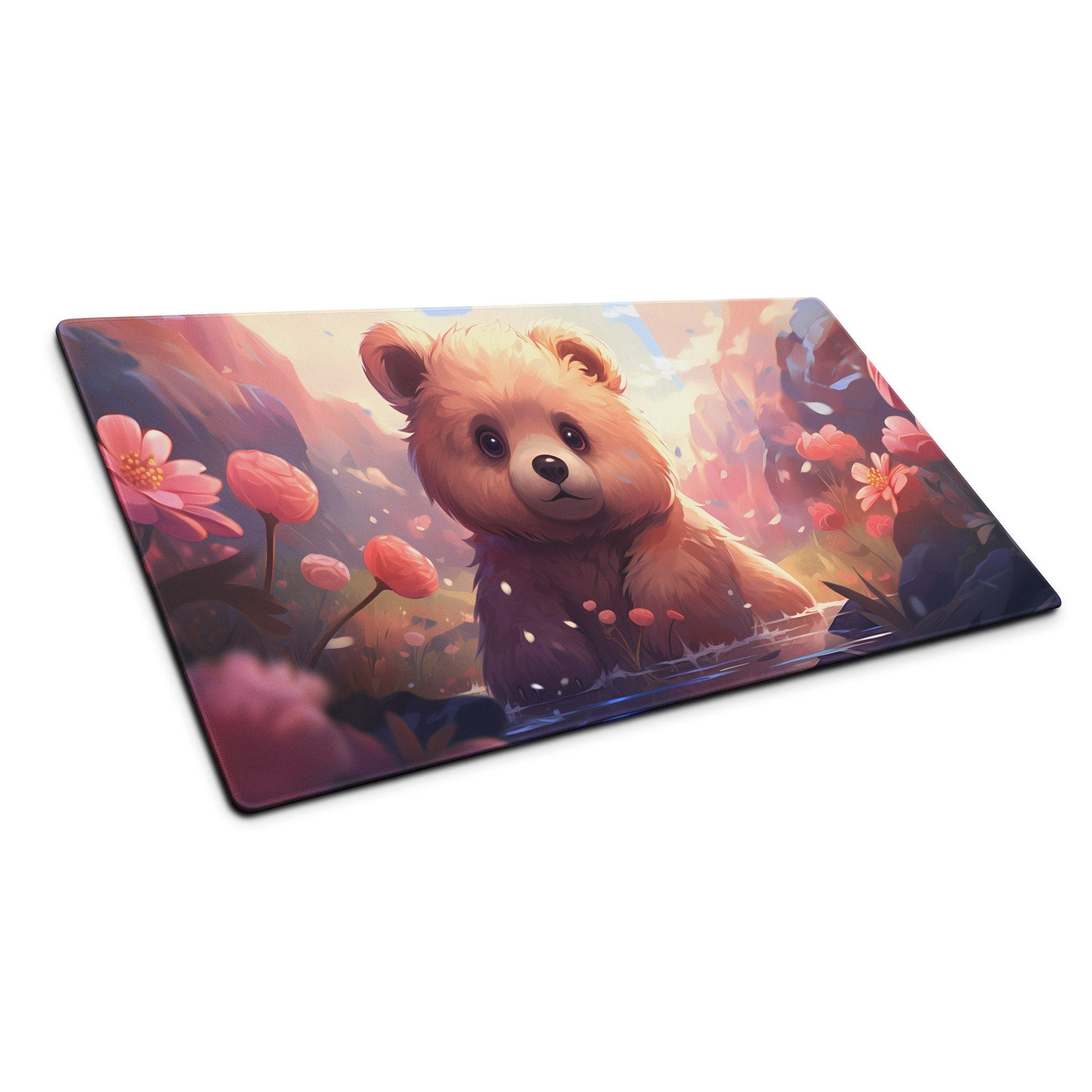 Kawaii Bear Cub in Lake Gaming Mousepad | Desk Mat | Large Mouse Pad - Raiden Gate Design