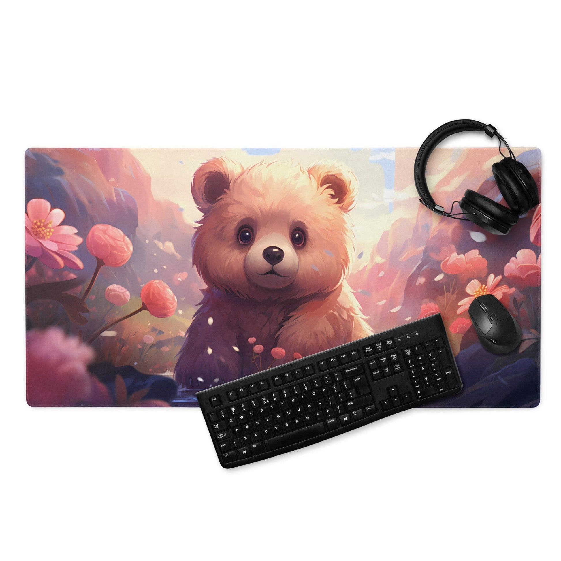 Kawaii Bear Cub in Lake Gaming Mousepad | Desk Mat | Large Mouse Pad - Raiden Gate Design