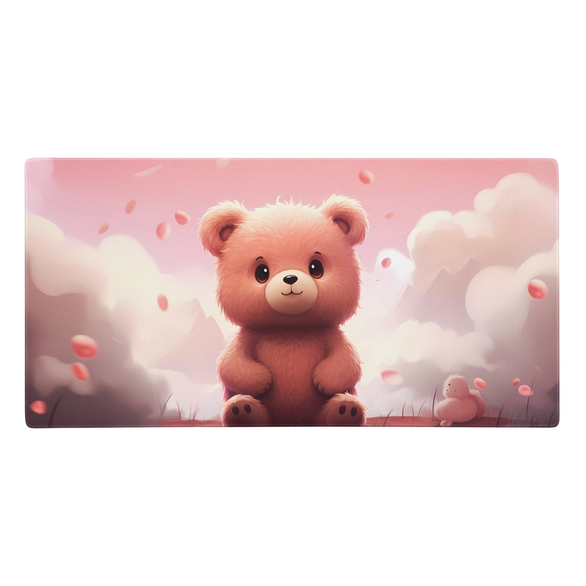 Kawaii Bear Cub in Pink Autum Gaming Mousepad | Desk Mat | Large Mouse Pad - Raiden Gate Design