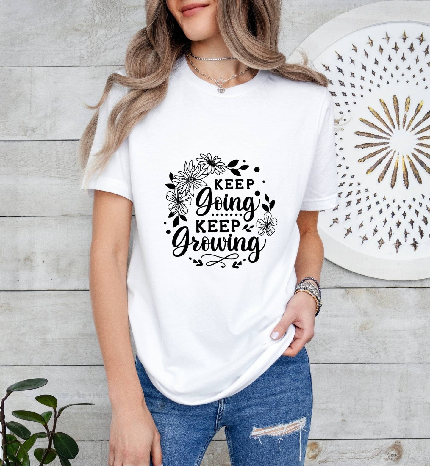 Keep Going, Keep Growing Catholic Boho Church Shirt with Inspirational Bible Verse - Jesus Faith Religious - Raiden Gate Design