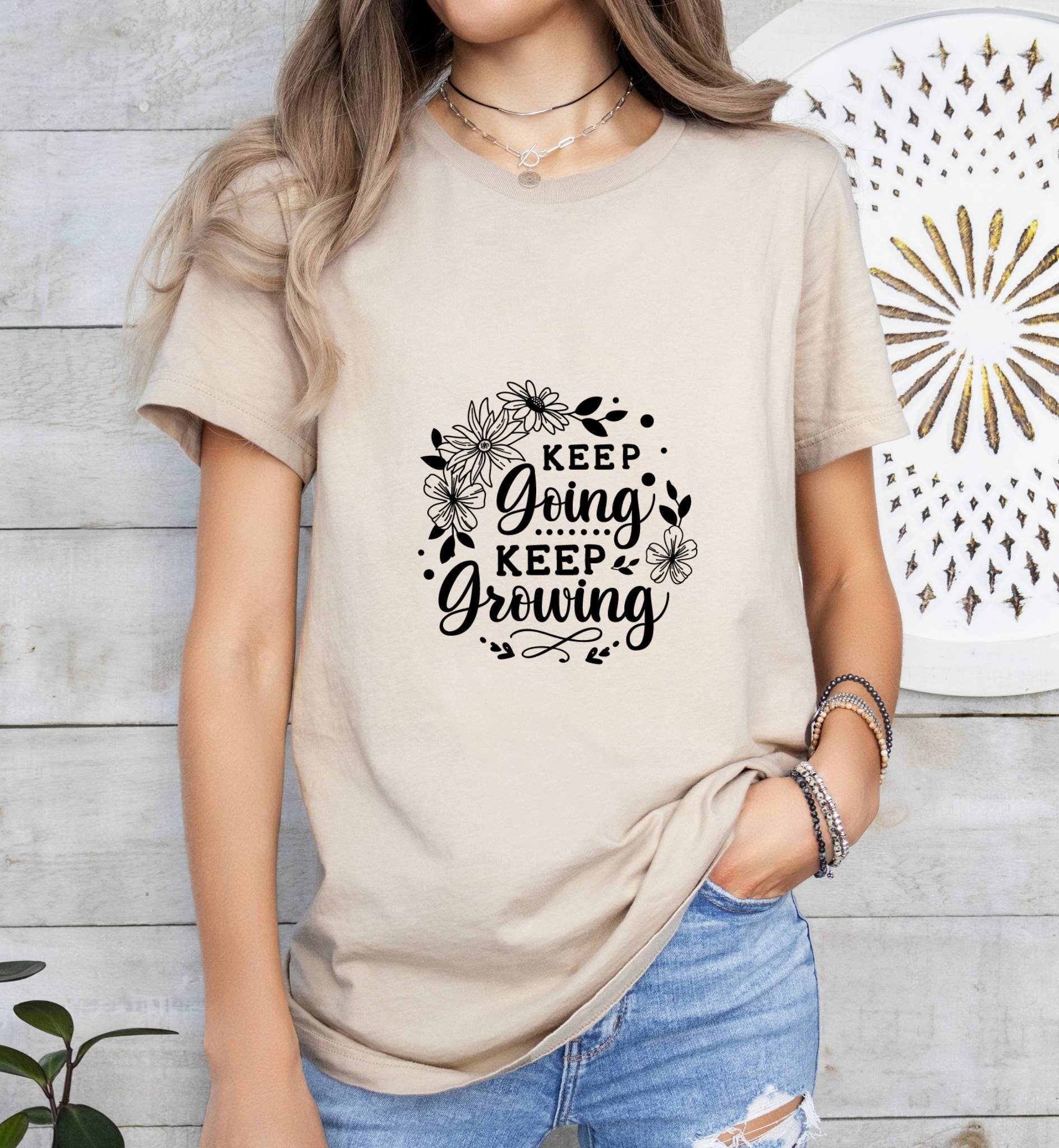 Keep Going, Keep Growing Catholic Boho Church Shirt with Inspirational Bible Verse - Jesus Faith Religious - Raiden Gate Design