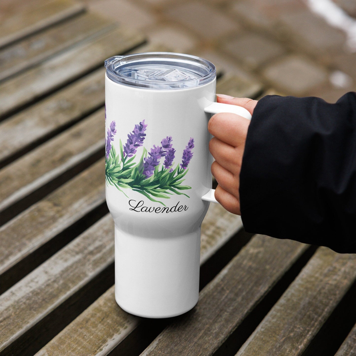 Lavender Herbal Tea Travel mug with a handle | Tea Mug | Teacup | Gifts for Her | Herb Flower | Birthday Gift - Raiden Gate Design