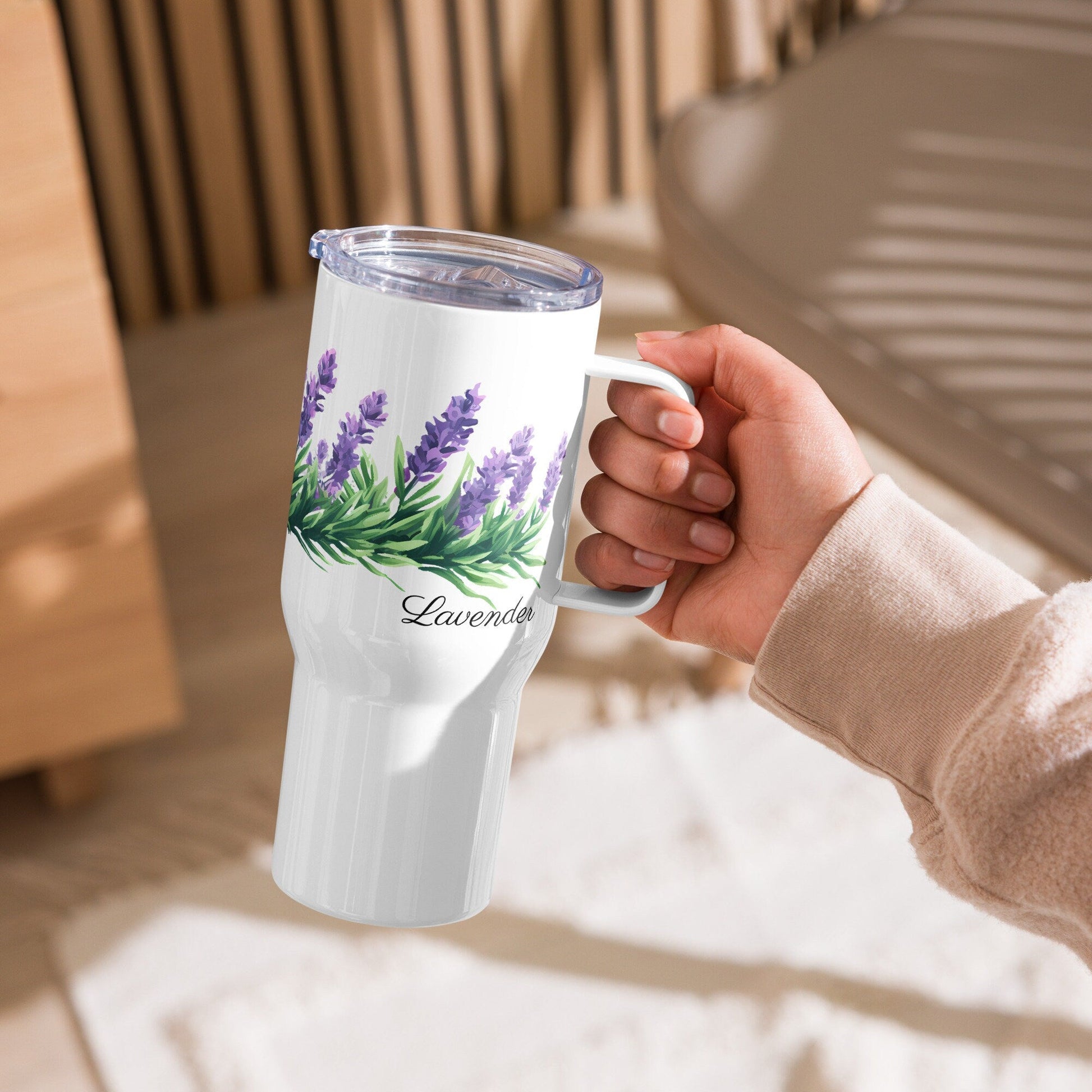 Lavender Herbal Tea Travel mug with a handle | Tea Mug | Teacup | Gifts for Her | Herb Flower | Birthday Gift - Raiden Gate Design