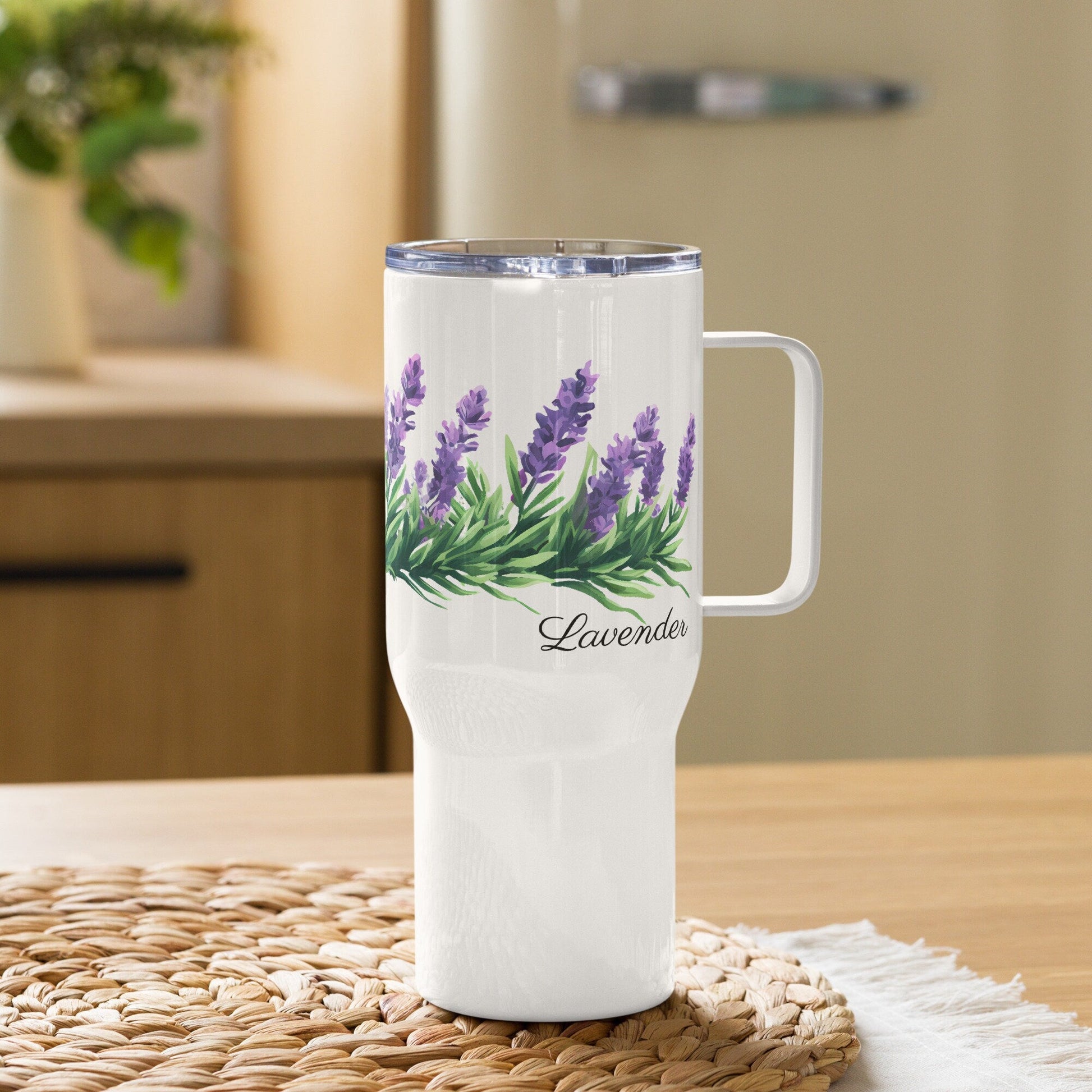 Lavender Herbal Tea Travel mug with a handle | Tea Mug | Teacup | Gifts for Her | Herb Flower | Birthday Gift - Raiden Gate Design