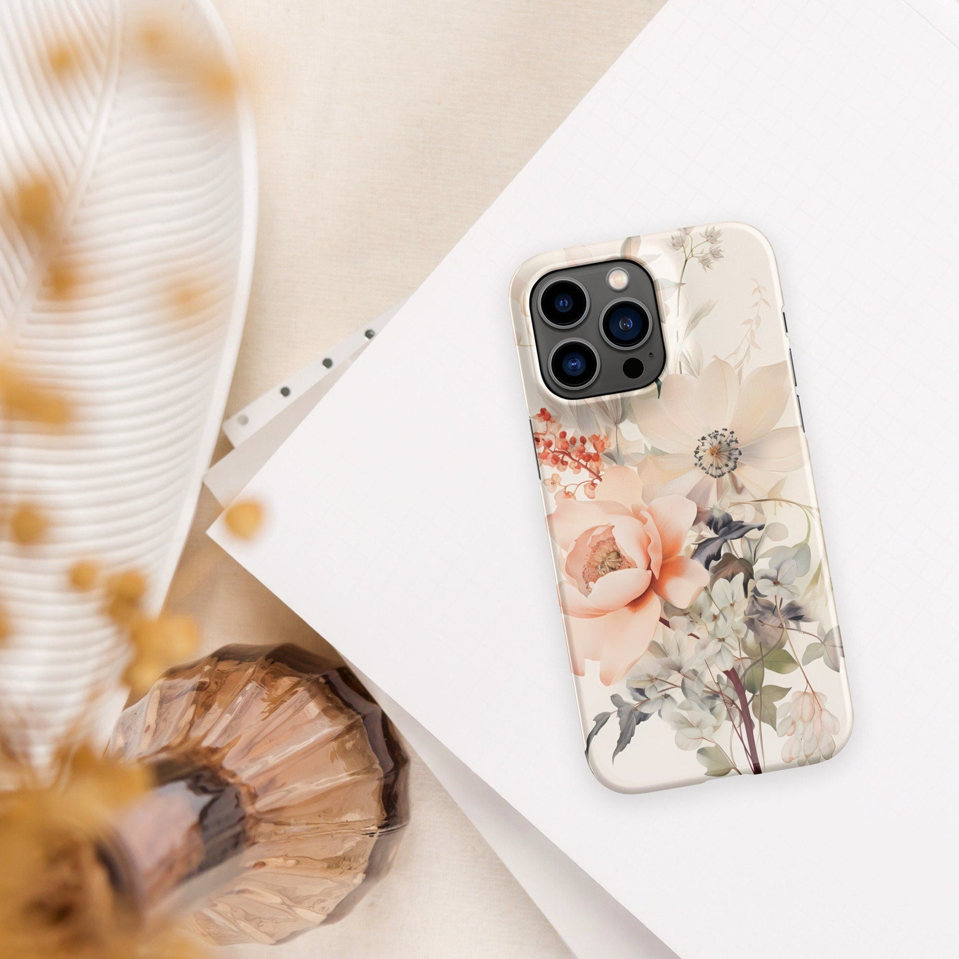 Light Pink - Orange Plant Phone Case | Botanical Phone Case | Aesthetic Phone Case | Floral Phone Case | Tough Case - Raiden Gate Design