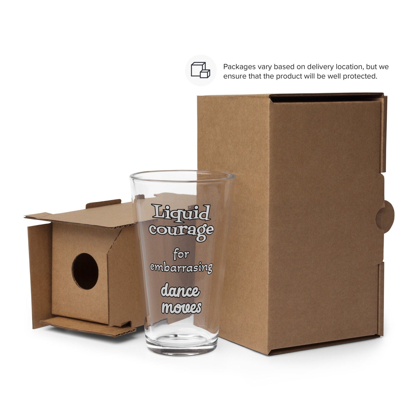 Liquid Courage for Embarrassing Dance Moves – Pint Glass | Shaker Glass | Beer Glass | Beer Lover | Mixer Glass - Raiden Gate Design