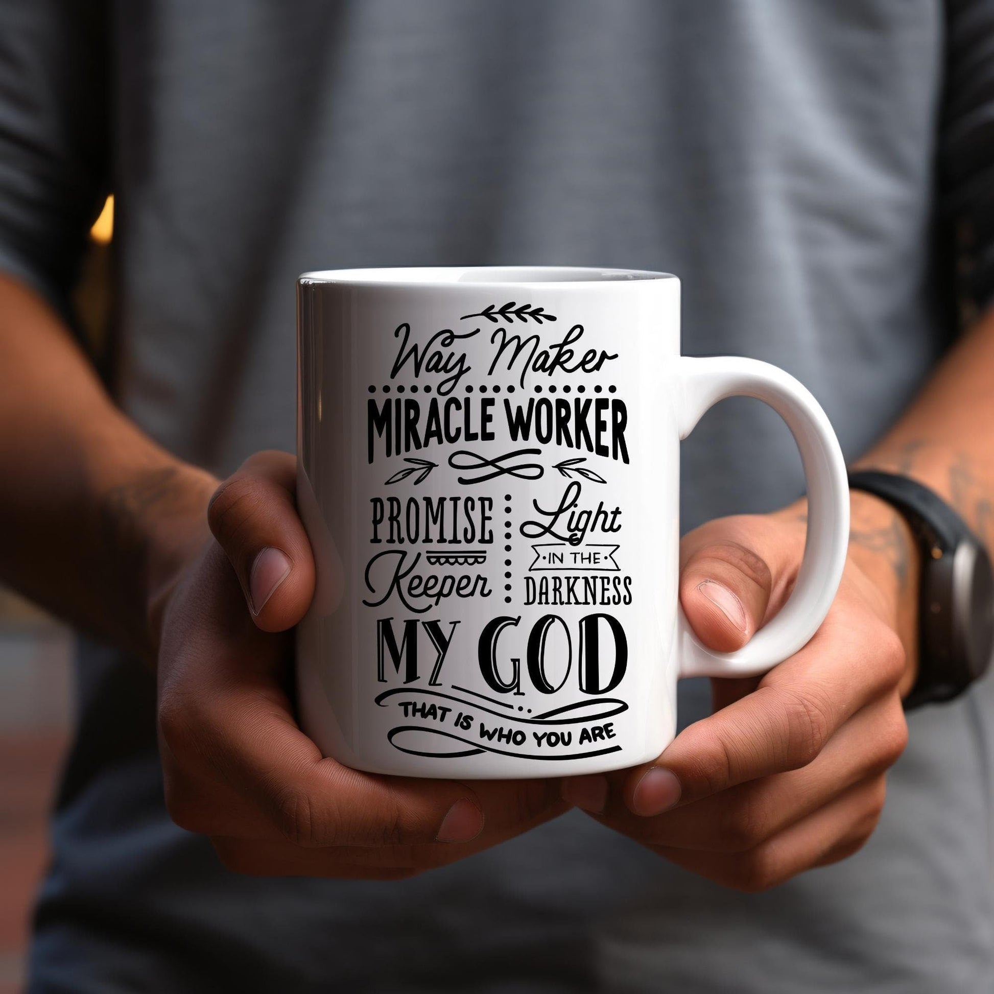 Men's Waymaker Mug — Bible Verse Faith Coffee Mug — Christian Religious Gift for Him — Dad Mug with Affirmations — Supportive Baptism Gift - Raiden Gate Design