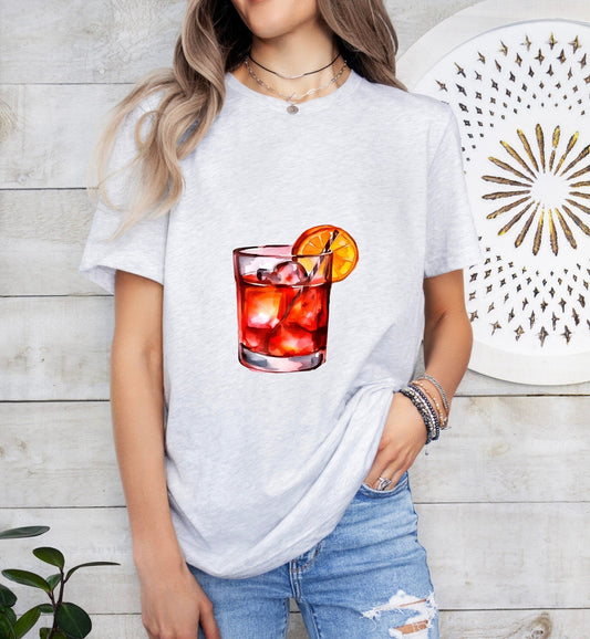 Negroni Groom or Bride Cocktail Bar Shirt - Minimalist Aesthetic T-Shirt for Bachelor or Hen Party - Fun and Chic Design - Raiden Gate Design