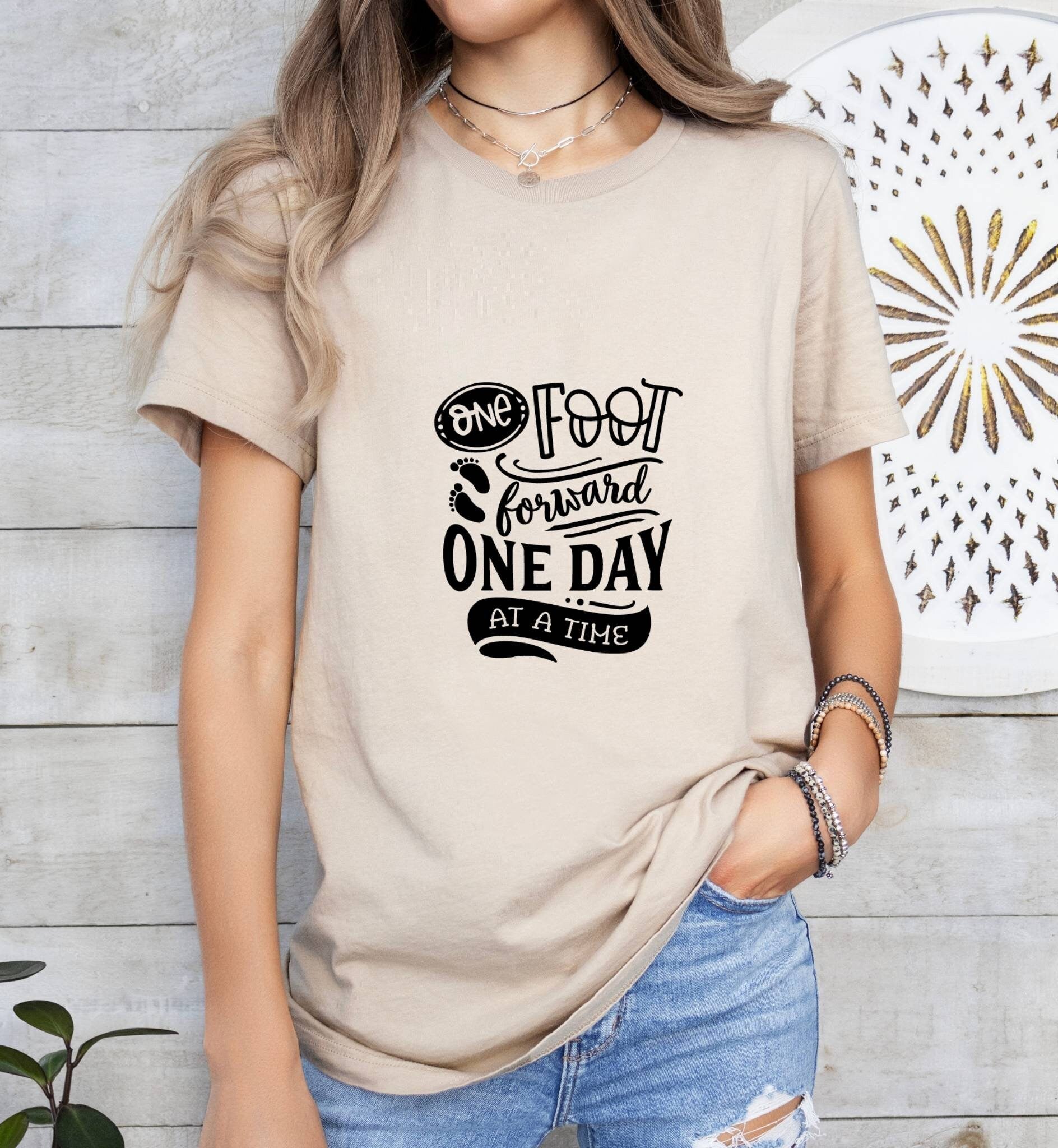 One Foot Forward One Day at a Time Catholic Boho Church Shirt with Inspirational Bible Verse - Jesus Faith Religious - Raiden Gate Design