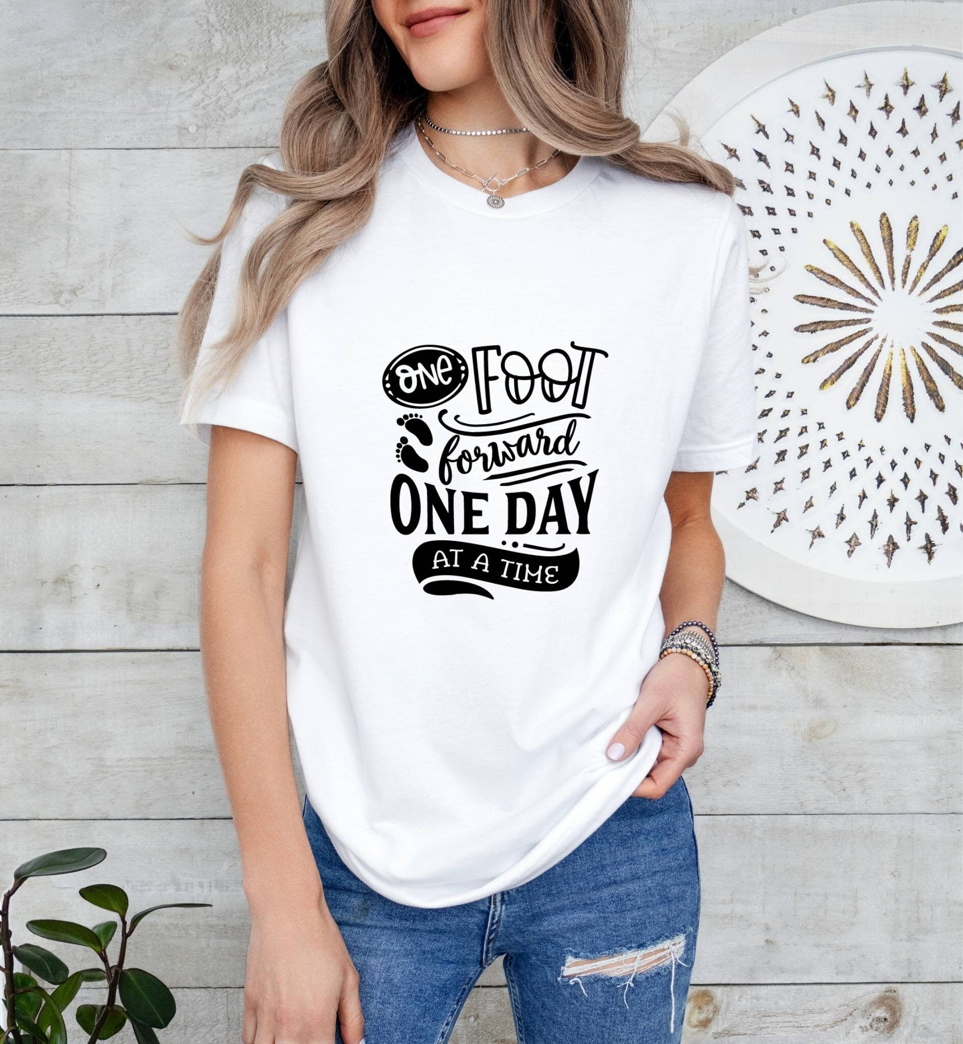 One Foot Forward One Day at a Time Catholic Boho Church Shirt with Inspirational Bible Verse - Jesus Faith Religious - Raiden Gate Design