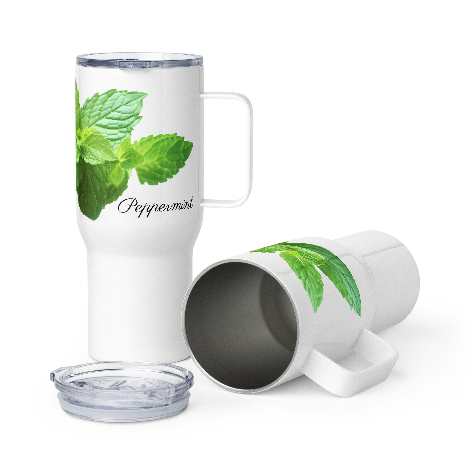 Peppermint Herbal Tea Travel mug with a handle | Tea Mug | Teacup | Gifts for Her | Herb Flower | Birthday Gift - Raiden Gate Design