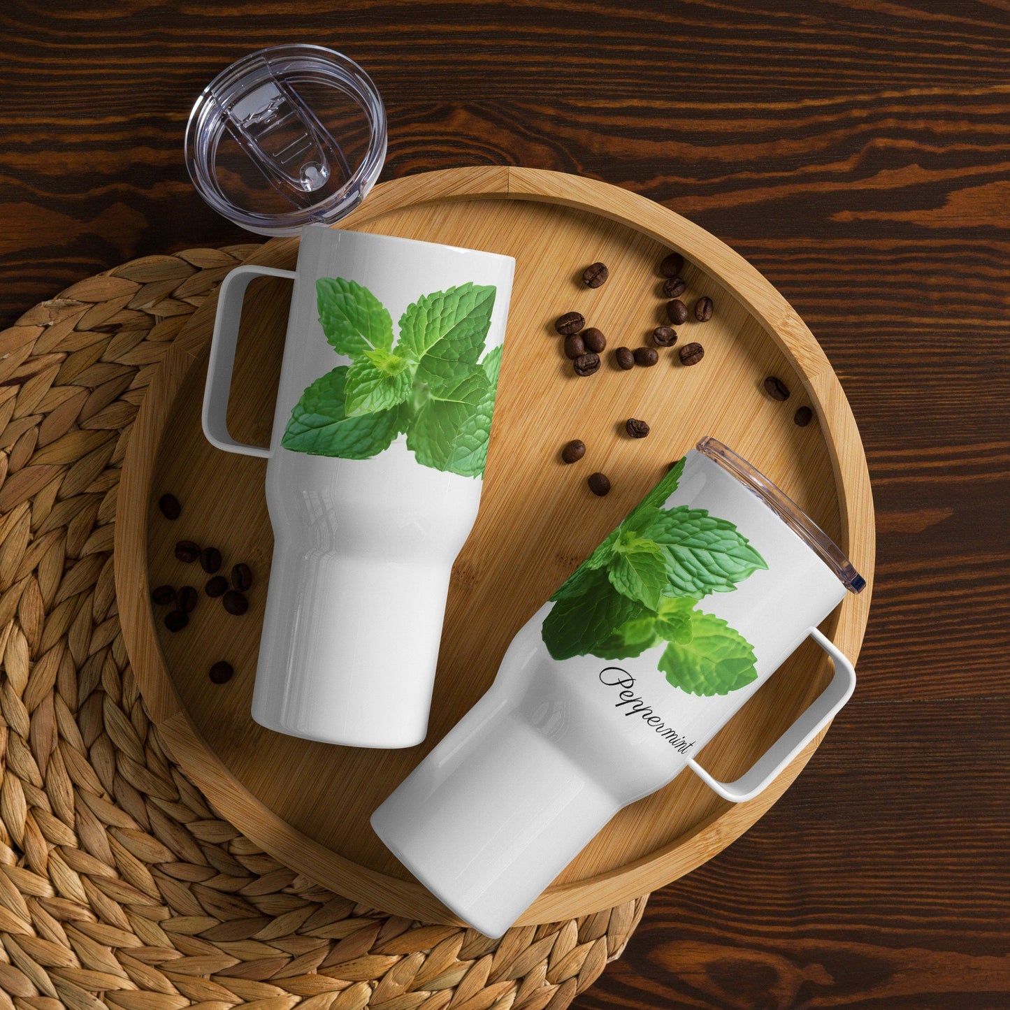 Peppermint Herbal Tea Travel mug with a handle | Tea Mug | Teacup | Gifts for Her | Herb Flower | Birthday Gift - Raiden Gate Design