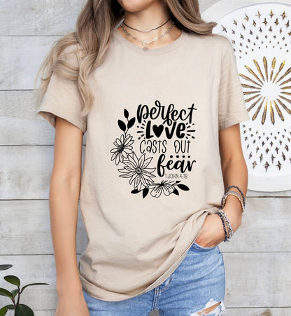 Perfect Love Casts Out Fear Catholic Boho Church Shirt with Inspirational Bible Verse - Jesus Faith Religious - Raiden Gate Design