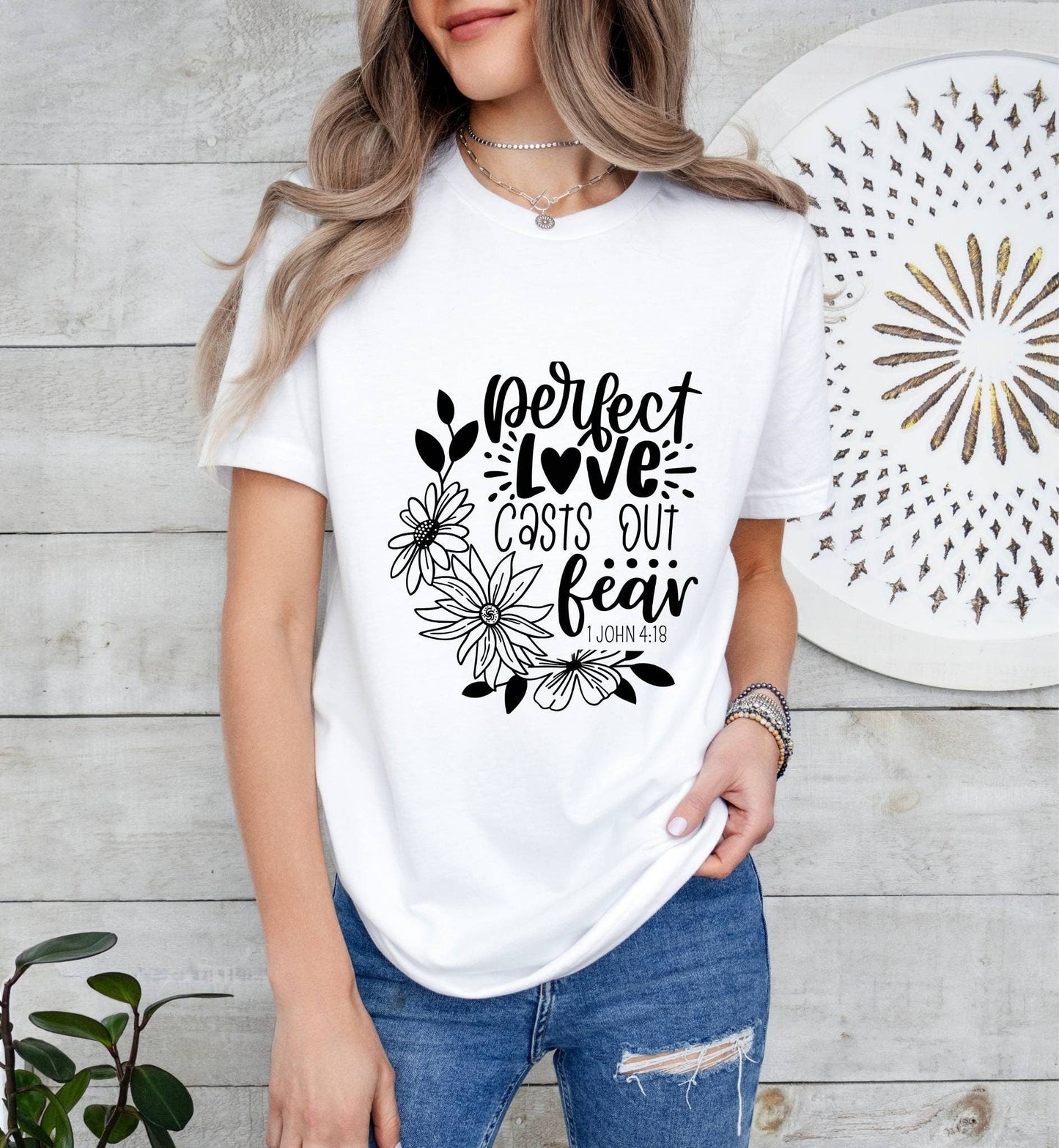 Perfect Love Casts Out Fear Catholic Boho Church Shirt with Inspirational Bible Verse - Jesus Faith Religious - Raiden Gate Design