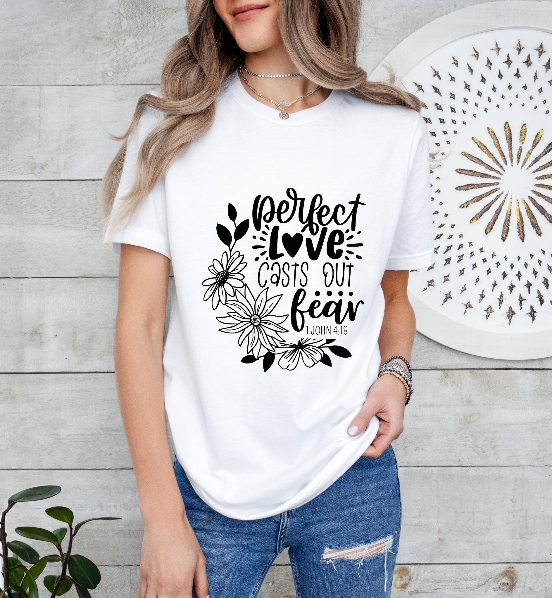 Perfect Love Casts Out Fear Catholic Boho Church Shirt with Inspirational Bible Verse - Jesus Faith Religious - Raiden Gate Design