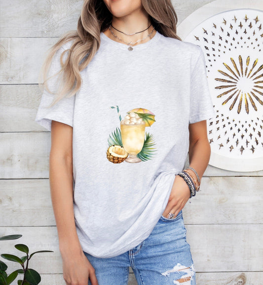 Pina Colada Groom or Bride Cocktail Bar Shirt - Minimalist Aesthetic T-Shirt for Bachelor or Hen Party - Fun and Chic Design - Raiden Gate Design