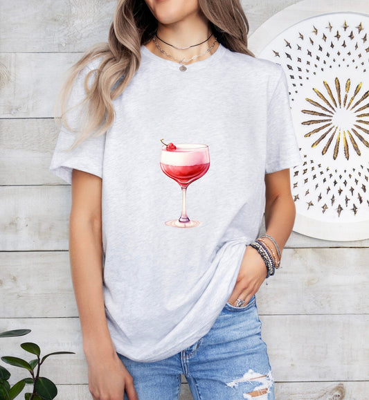 Pink Fizz Art Groom or Bride Cocktail Bar Shirt - Minimalist Aesthetic T-Shirt for Bachelor or Hen Party - Fun and Chic Design - Raiden Gate Design