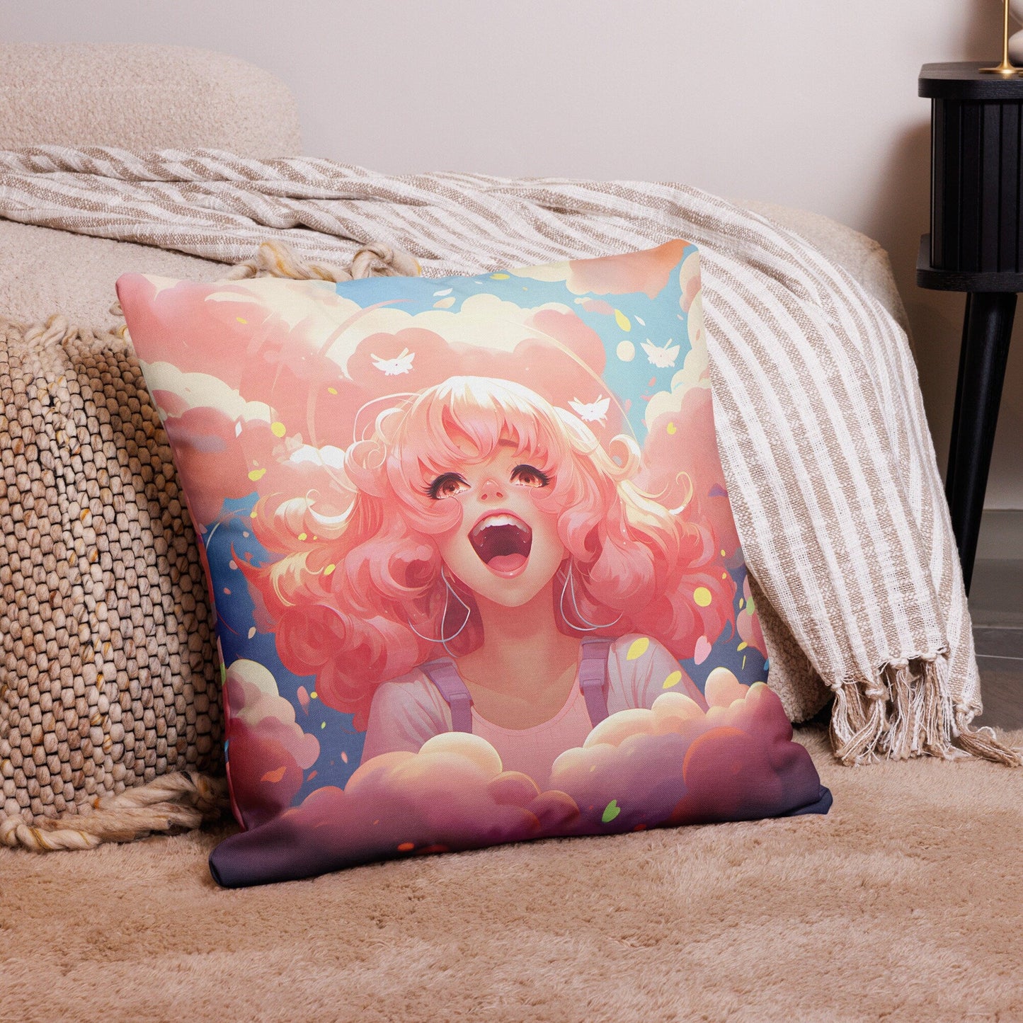 Pink Hair Anime Girl | Anime Pillow | Kawaii Pillow | Decorative Pillow | Throw Pillow - Raiden Gate Design