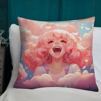 Pink Hair Anime Girl | Anime Pillow | Kawaii Pillow | Decorative Pillow | Throw Pillow - Raiden Gate Design