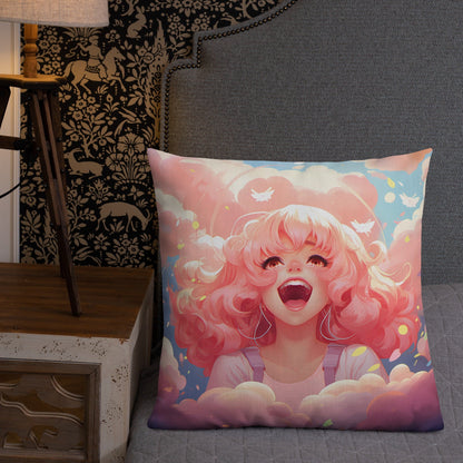 Pink Hair Anime Girl | Anime Pillow | Kawaii Pillow | Decorative Pillow | Throw Pillow - Raiden Gate Design