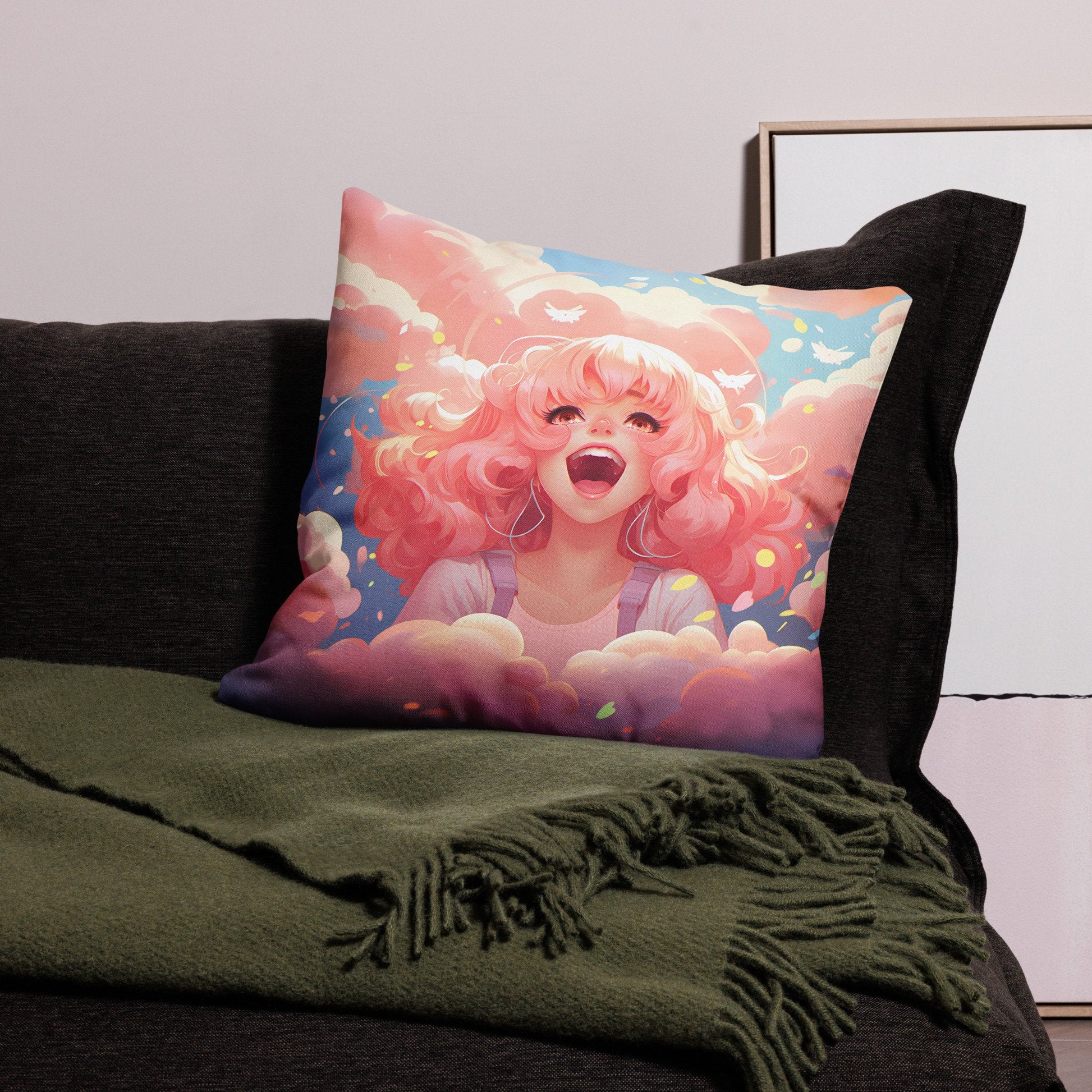 Pink Hair Anime Girl | Anime Pillow | Kawaii Pillow | Decorative Pillow | Throw Pillow - Raiden Gate Design