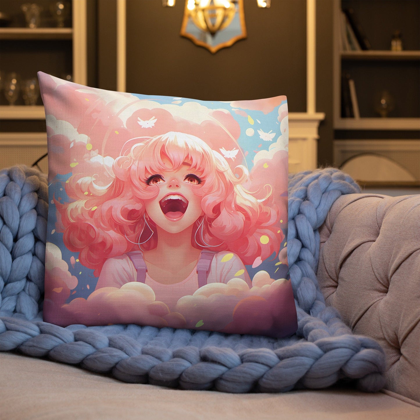 Pink Hair Anime Girl | Anime Pillow | Kawaii Pillow | Decorative Pillow | Throw Pillow - Raiden Gate Design