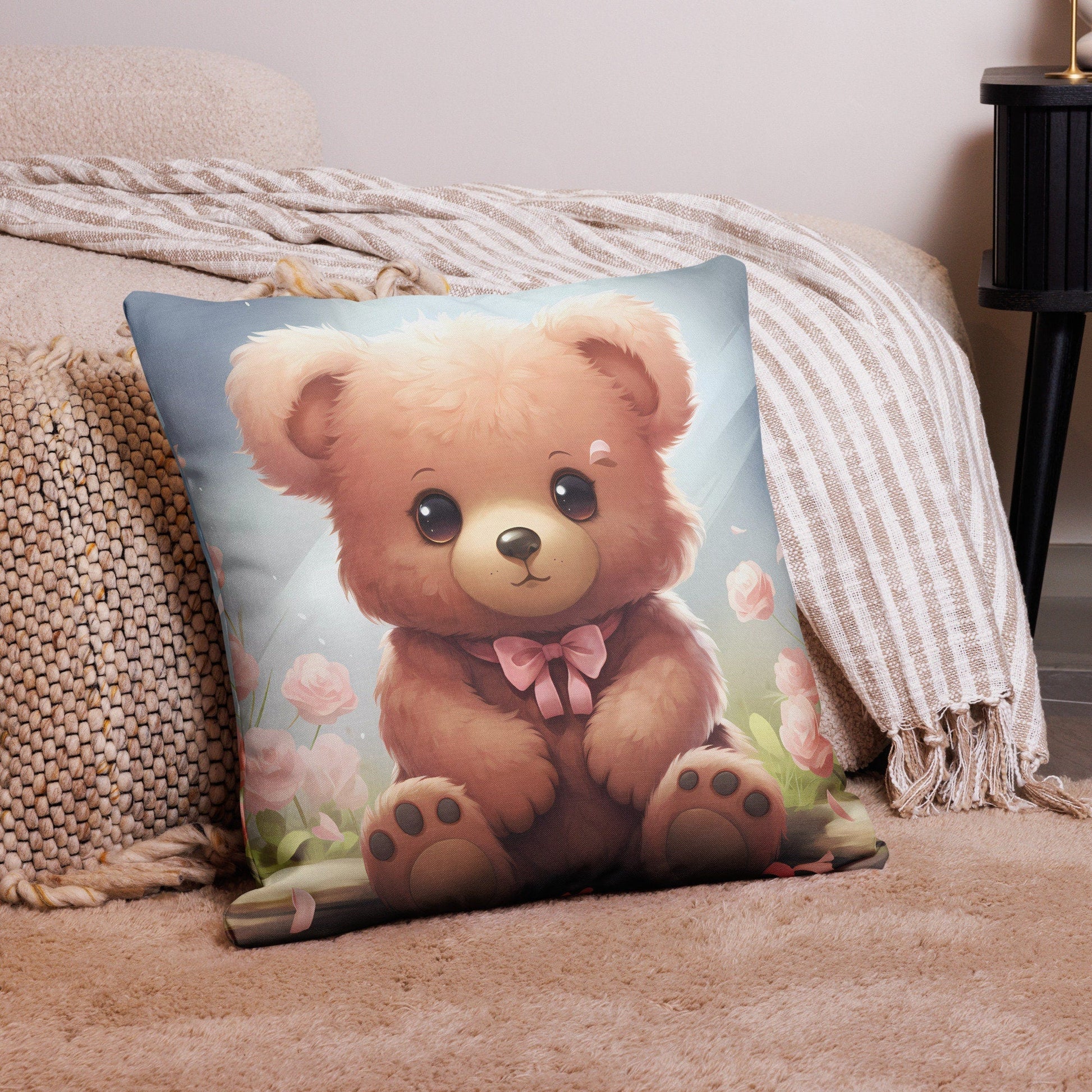 Pink Tie Cub | Anime Pillow | Kawaii Pillow | Decorative Pillow | Throw Pillow - Raiden Gate Design