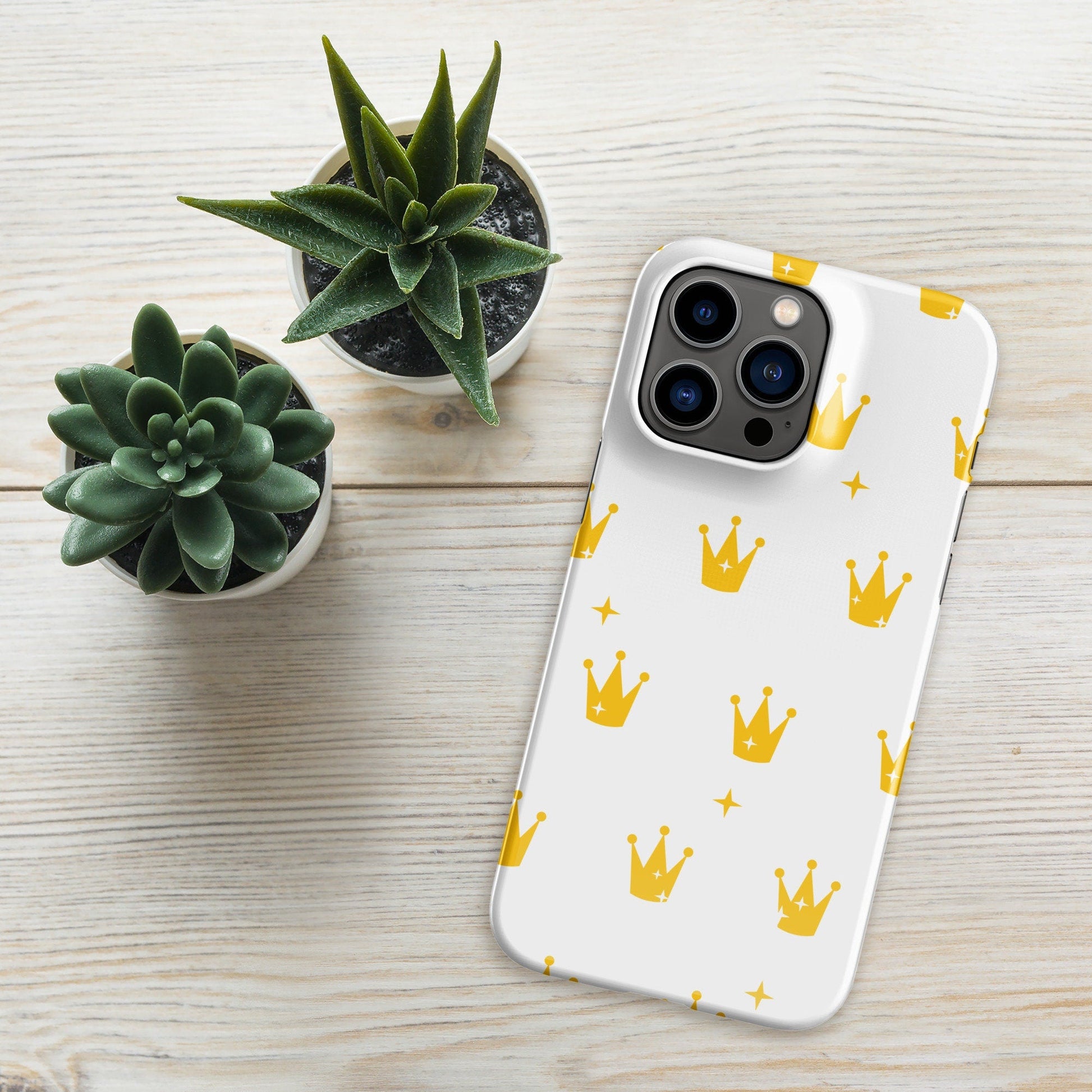 Premium Golden Crown on White Design | Aesthetic Phone Case | iPhone 15 Pro Max | Phone Case | Tough Case - Raiden Gate Design