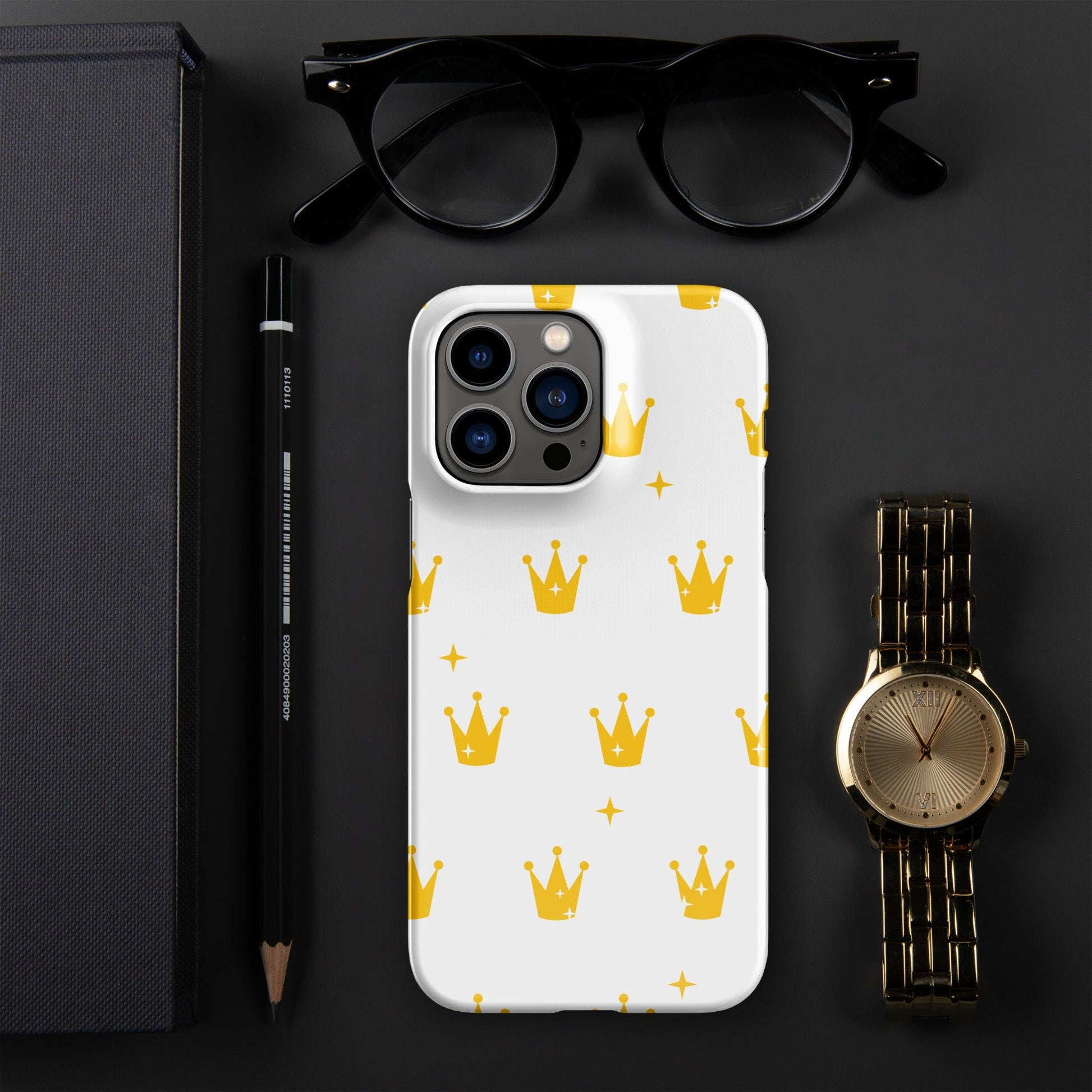 Premium Golden Crown on White Design | Aesthetic Phone Case | iPhone 15 Pro Max | Phone Case | Tough Case - Raiden Gate Design