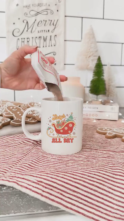 Sleigh All Day  - Vintage Christmas Coffee Mug with Cute Gnome