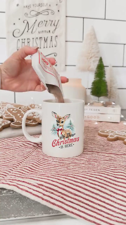 Deer Christmas - Vintage Christmas Coffee Mug with Cute Gnome