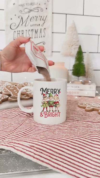 Merry and Bright  - Vintage Christmas Coffee Mug with Cute Gnome