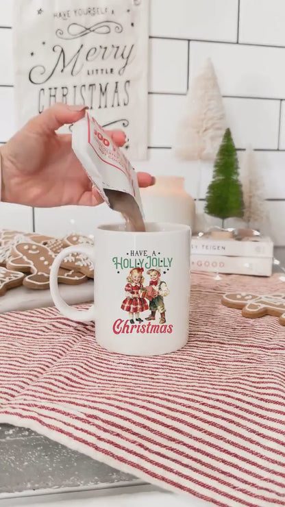 Holly Jolly  - Vintage Christmas Coffee Mug with Cute Gnome