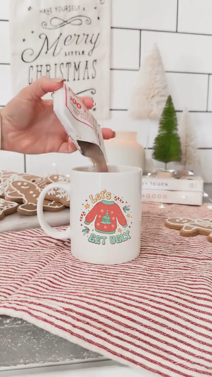 Let's Get Ugly  - Vintage Christmas Coffee Mug with Cute Gnome