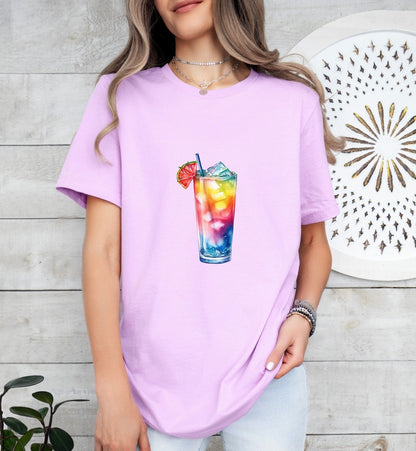 Rainbow Paradise Groom or Bride Cocktail Bar Shirt - Minimalist Aesthetic T-Shirt for Bachelor or Hen Party - Fun and Chic Design - Raiden Gate Design