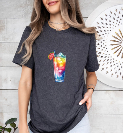 Rainbow Paradise Groom or Bride Cocktail Bar Shirt - Minimalist Aesthetic T-Shirt for Bachelor or Hen Party - Fun and Chic Design - Raiden Gate Design